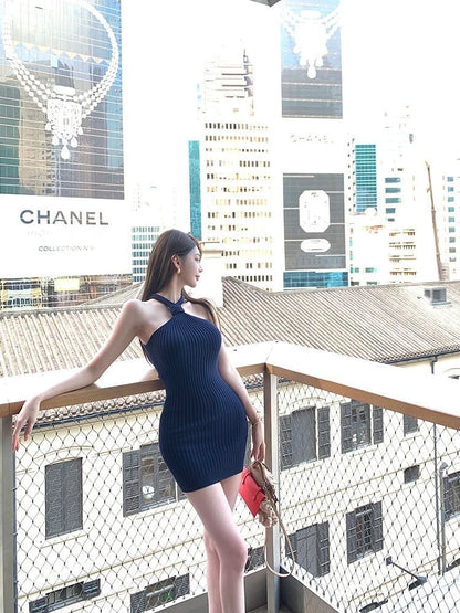 Midnight Knot Halter Mini Dress