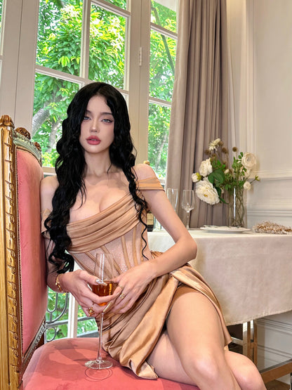 Gatsby Dinner - Golden Fish-bone Dress with Flash
