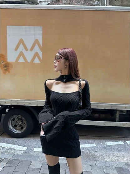 Cut-Out Knit Mini Dress