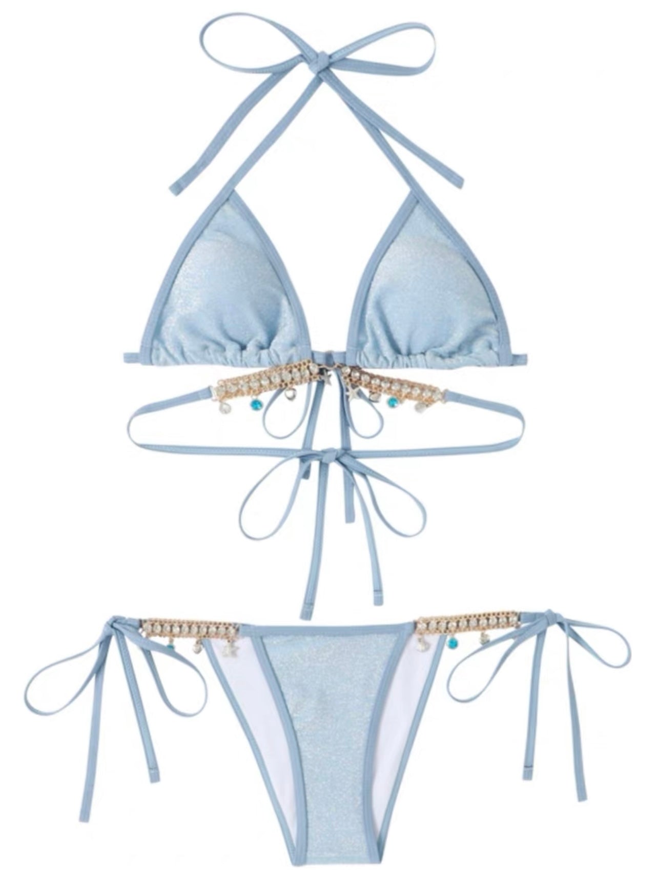 ‘Blue Pearls’ - Swimsuit Set with Pendants (3 In 1)