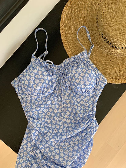 Blue Floral One-Piece Swimsuit