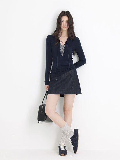 Midnight Lace-Up Fitted Top