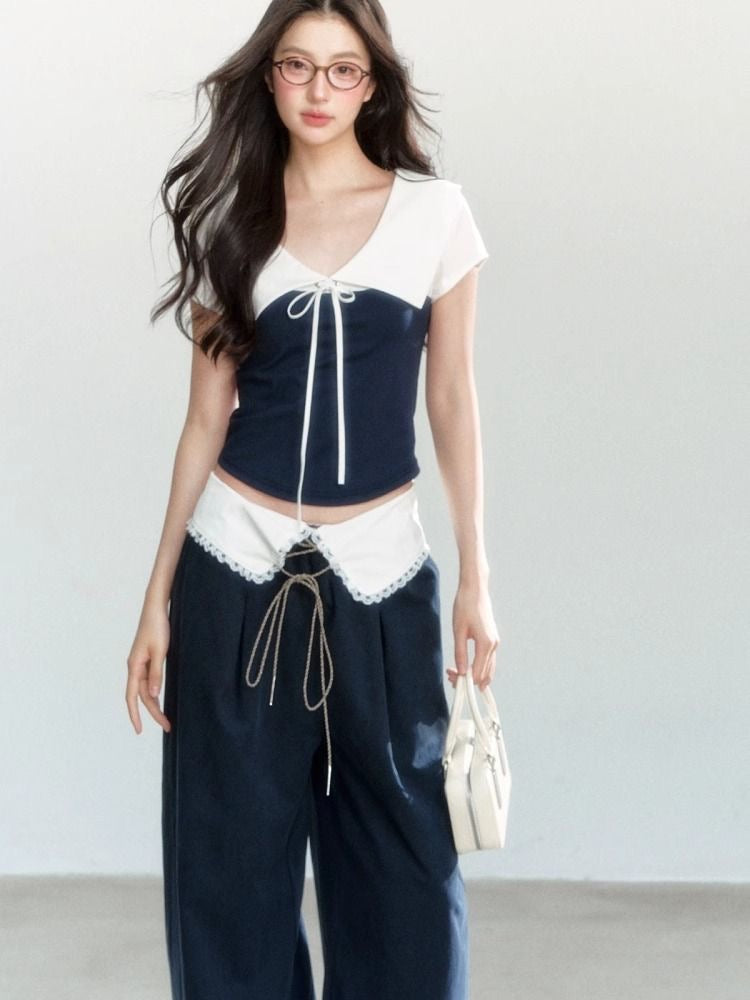 Midnight Preppy Tie Top