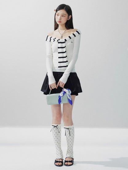 Paris Stripe Off-Shoulder Knit Top