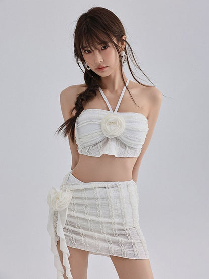 Camellia White Bikini Three-Piece Set
