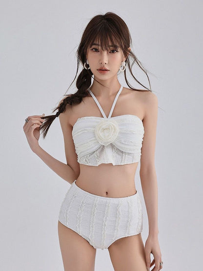 Camellia White Bikini Three-Piece Set