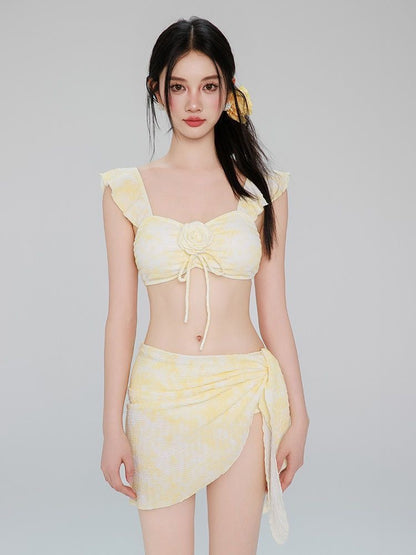 Light Yellow Bikini Three-Piece Set