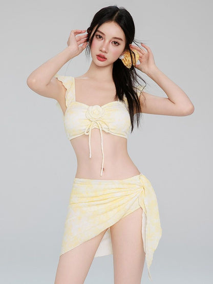 Light Yellow Bikini Three-Piece Set