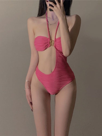 Pink Irregular One-Piece Bikini