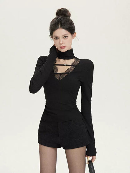 Black Lace Blouse With Choker