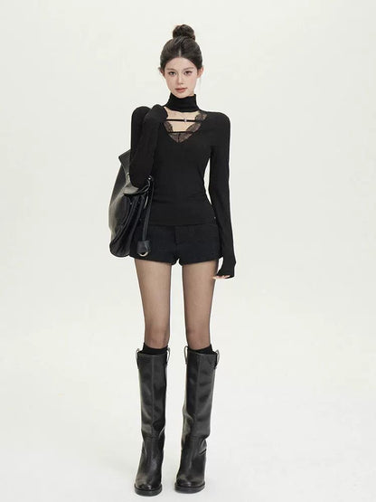 Black Lace Blouse With Choker