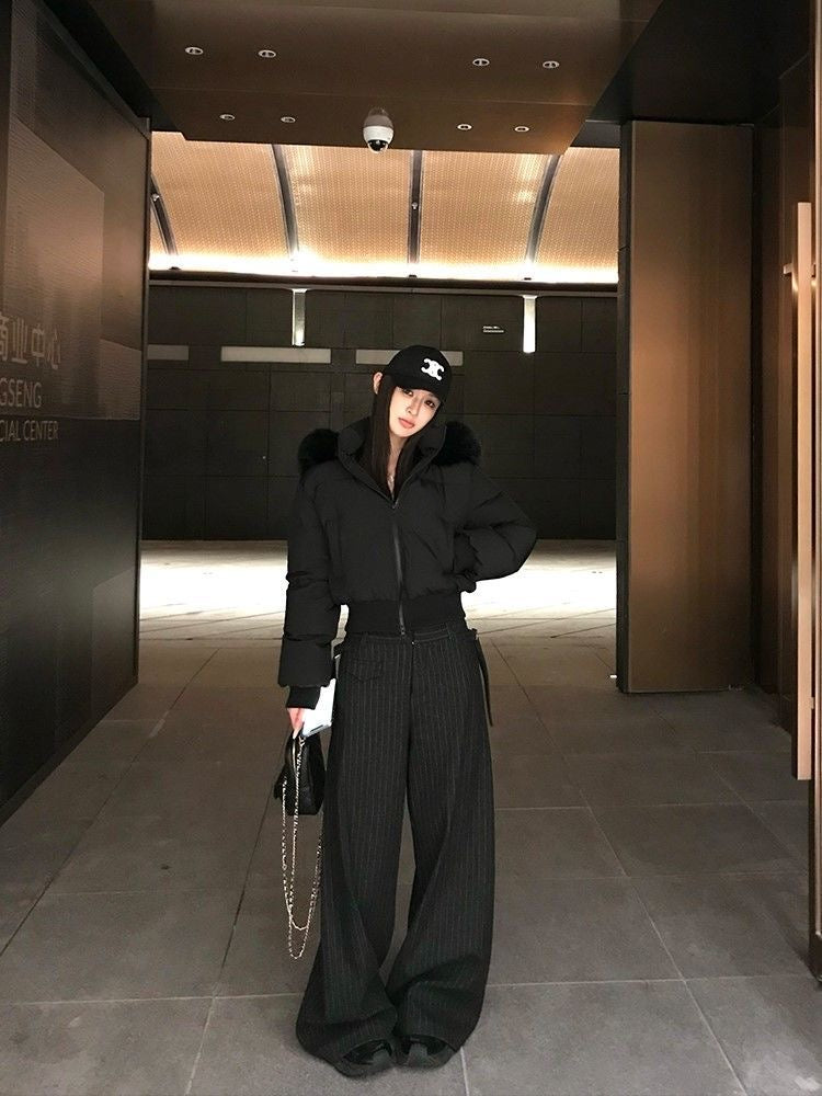 INNA Cropped Faux Fur Puffer Jacket