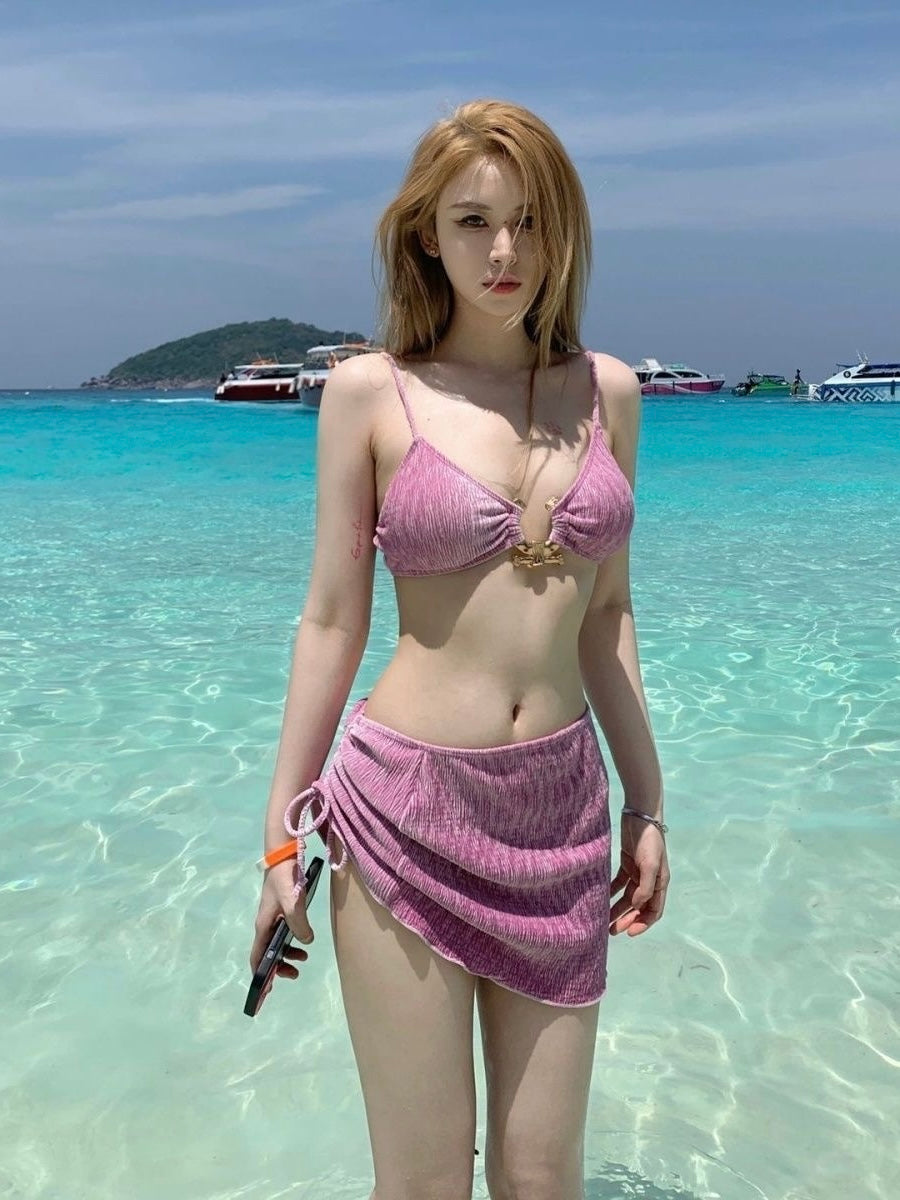 Ruched Halter Two-Piece Bikini Set – Blossom Pink