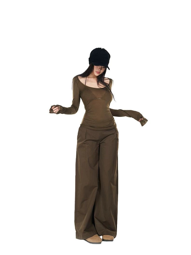 Low-Rise Frayed Hem Wide-Leg Trousers – New Commuter Style