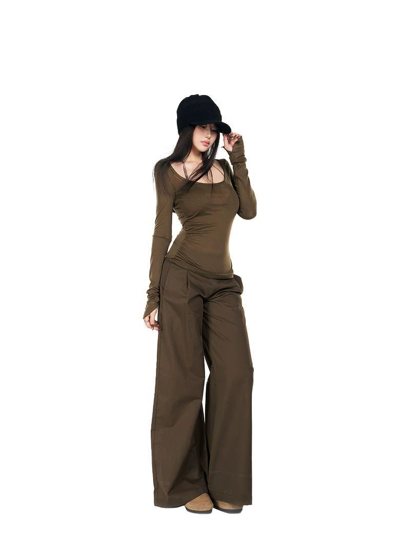 Low-Rise Frayed Hem Wide-Leg Trousers – New Commuter Style