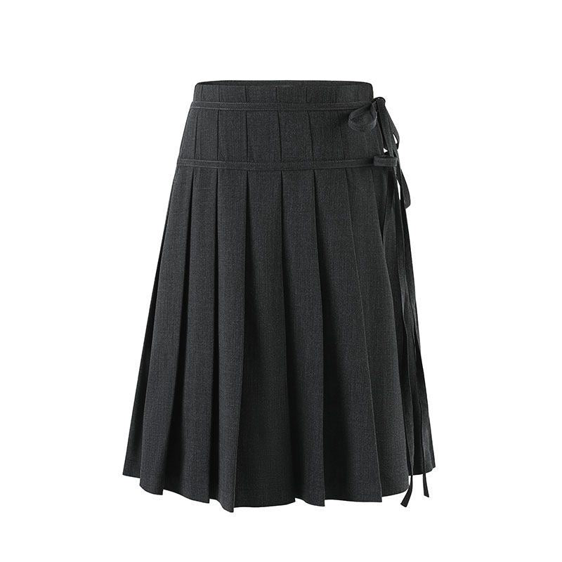 Navy Off-Shoulder Korean-Style Waist-Defined Slimming Plaid Shirt Dress