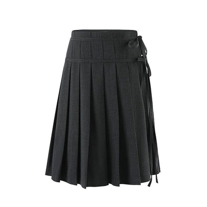 Navy Off-Shoulder Korean-Style Waist-Defined Slimming Plaid Shirt Dress