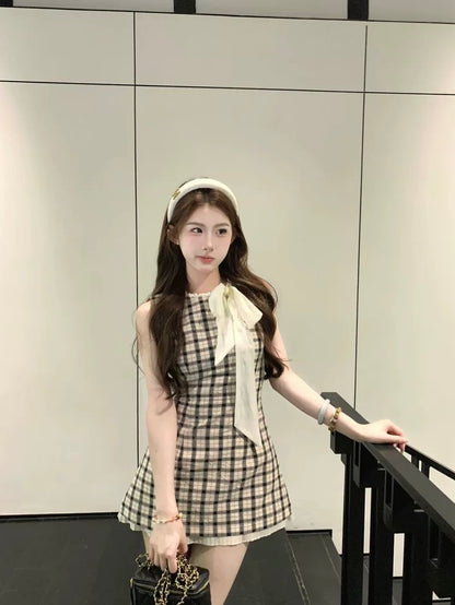 Plaid Bow-Tie Mini Dress