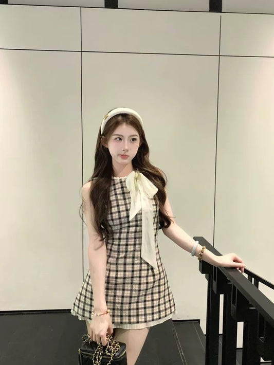 Plaid Bow-Tie Mini Dress