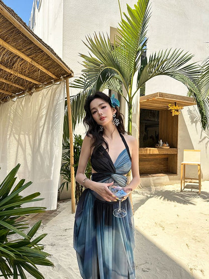 'Holidays in Cairo' - Indigo Tie-dye Swimsuit Dress