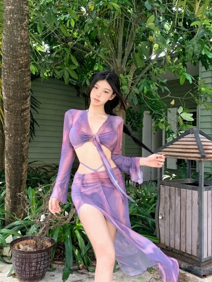 'Lavender Garden' - Violet Bikini 4-piece Set