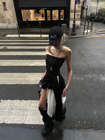 Black Strapless Asymmetrical Dress