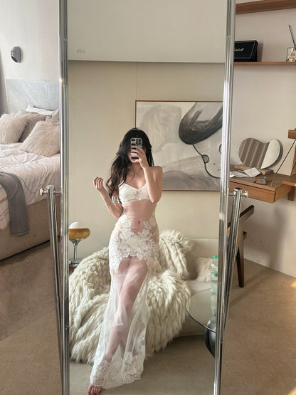 Lace Bikini Three-Piece Set with Mermaid Maxi Skirt