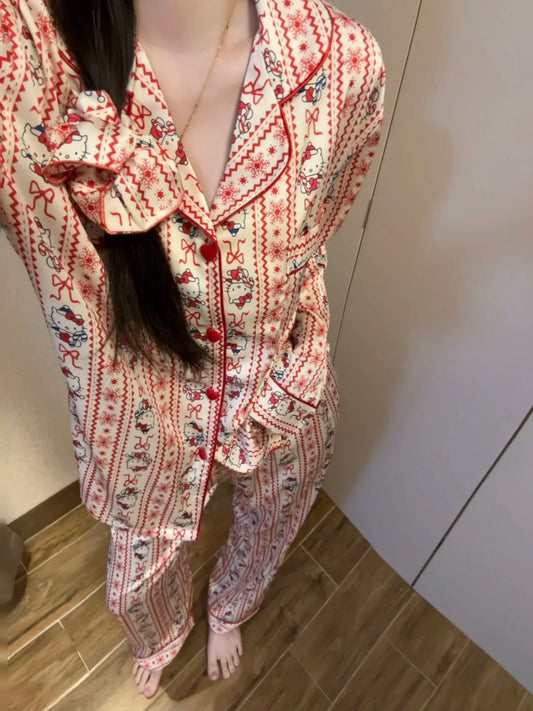 Snowflake Kitty Satin Pajama Set
