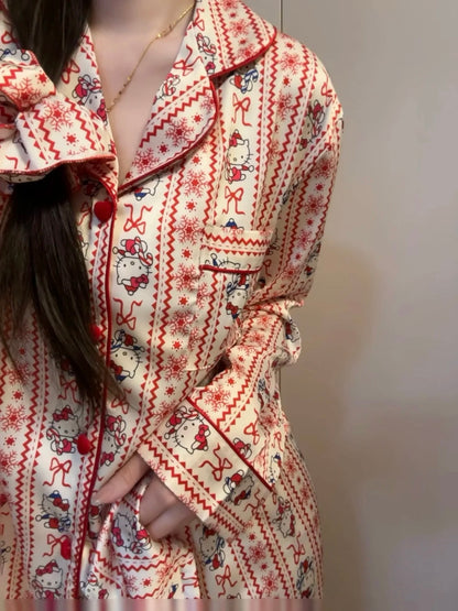 Snowflake Kitty Satin Pajama Set