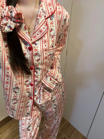 Snowflake Kitty Satin Pajama Set