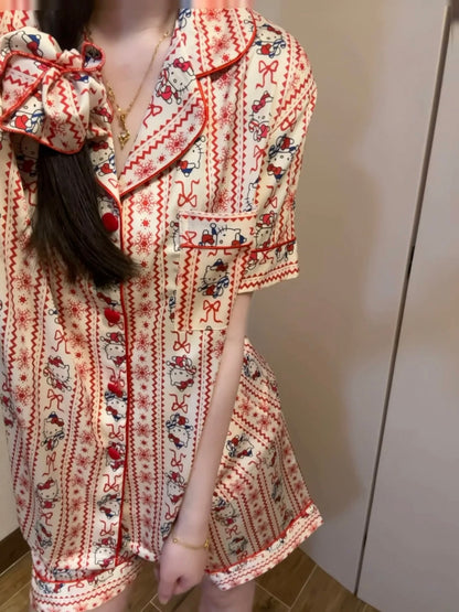 Snowflake Kitty Satin Pajama Set