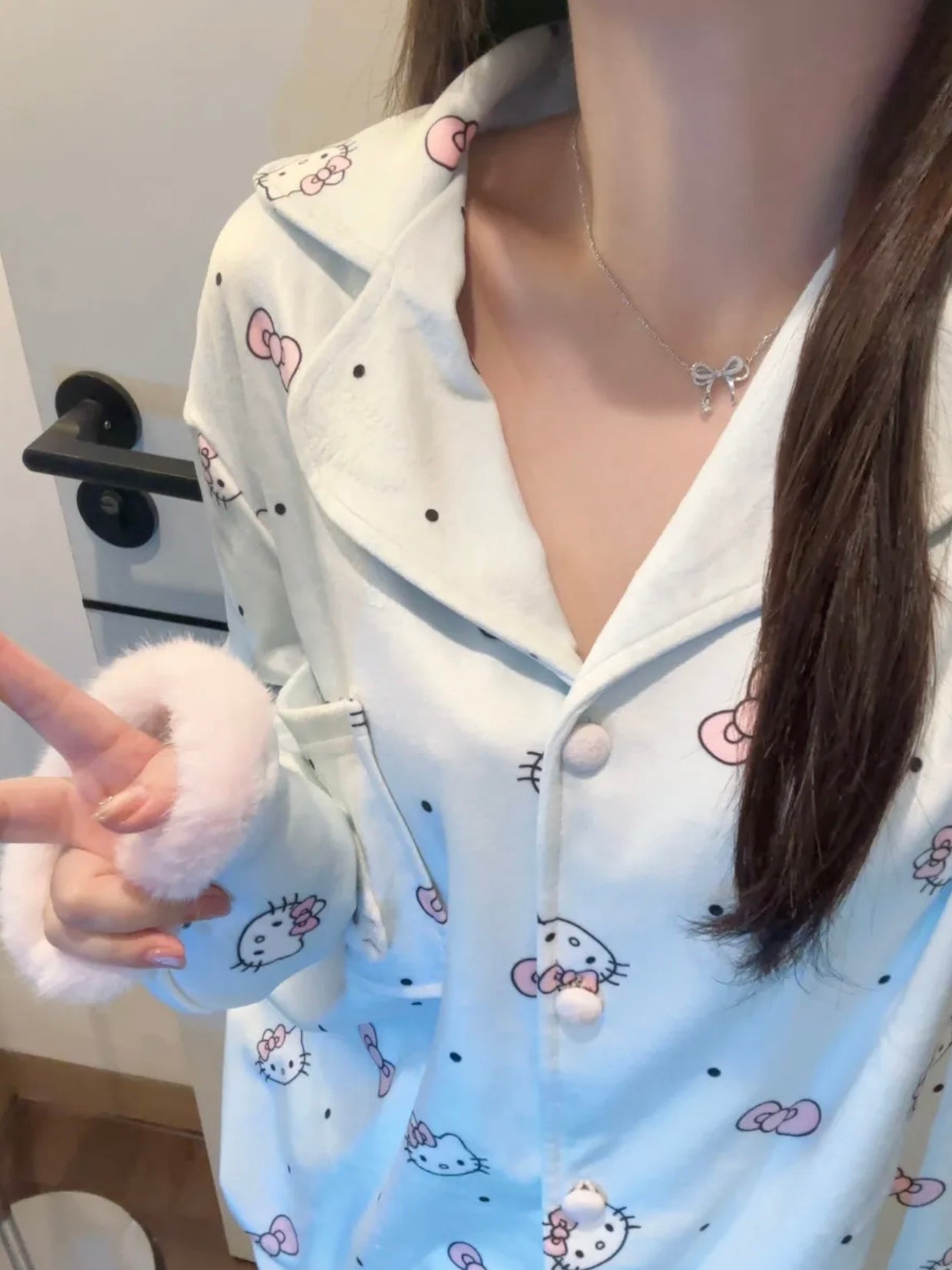 Hello Kitty Fluffy Winter Pajama Set – Light Blue