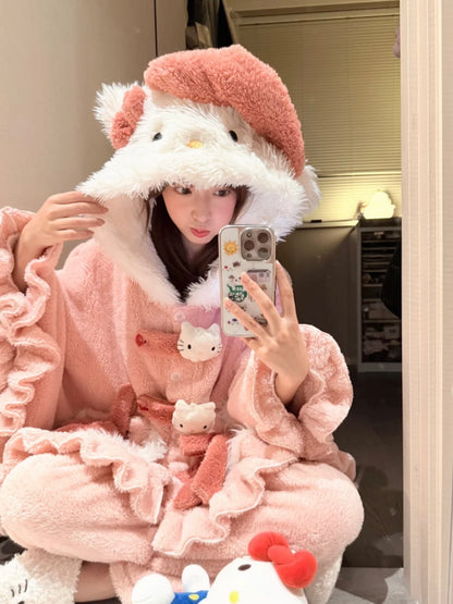 Hello Kitty Pink Coral Fleece Hooded Cape Pajama