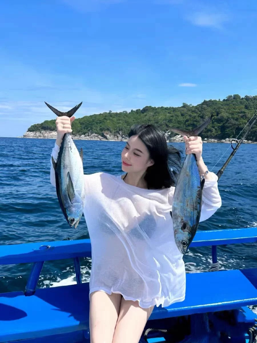 White Ribbed Sheer Sun-Protective Swim Cover-Up