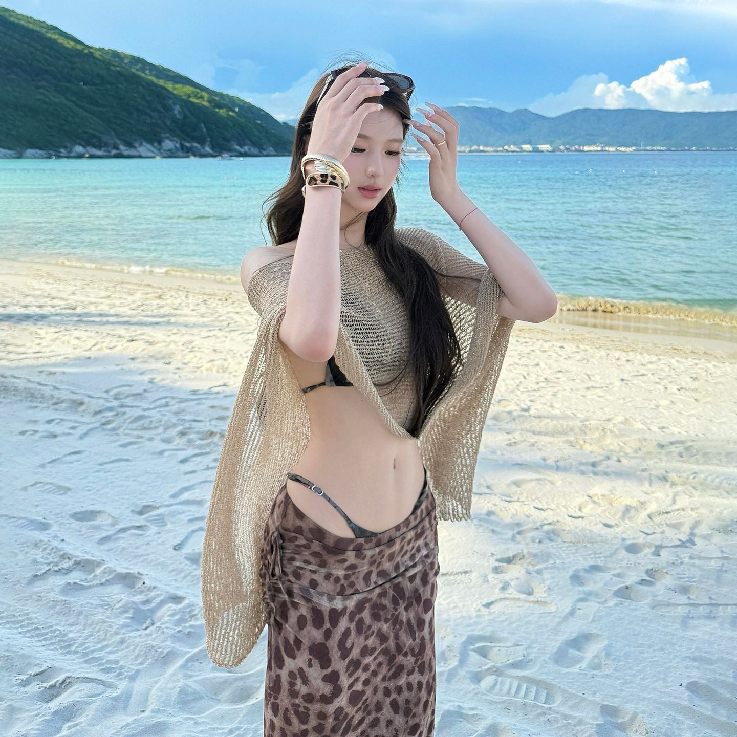 Premium Coffee Knit Sheer Bikini Cover-Up – Champagne Gold