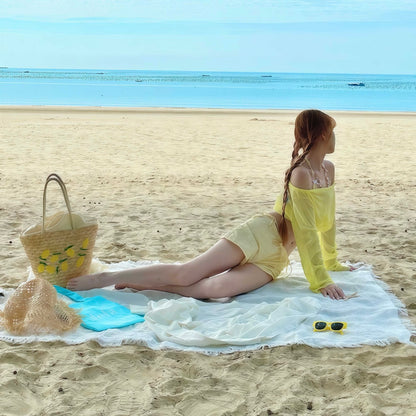 Coastal Bliss White Beach Towel & Blanket