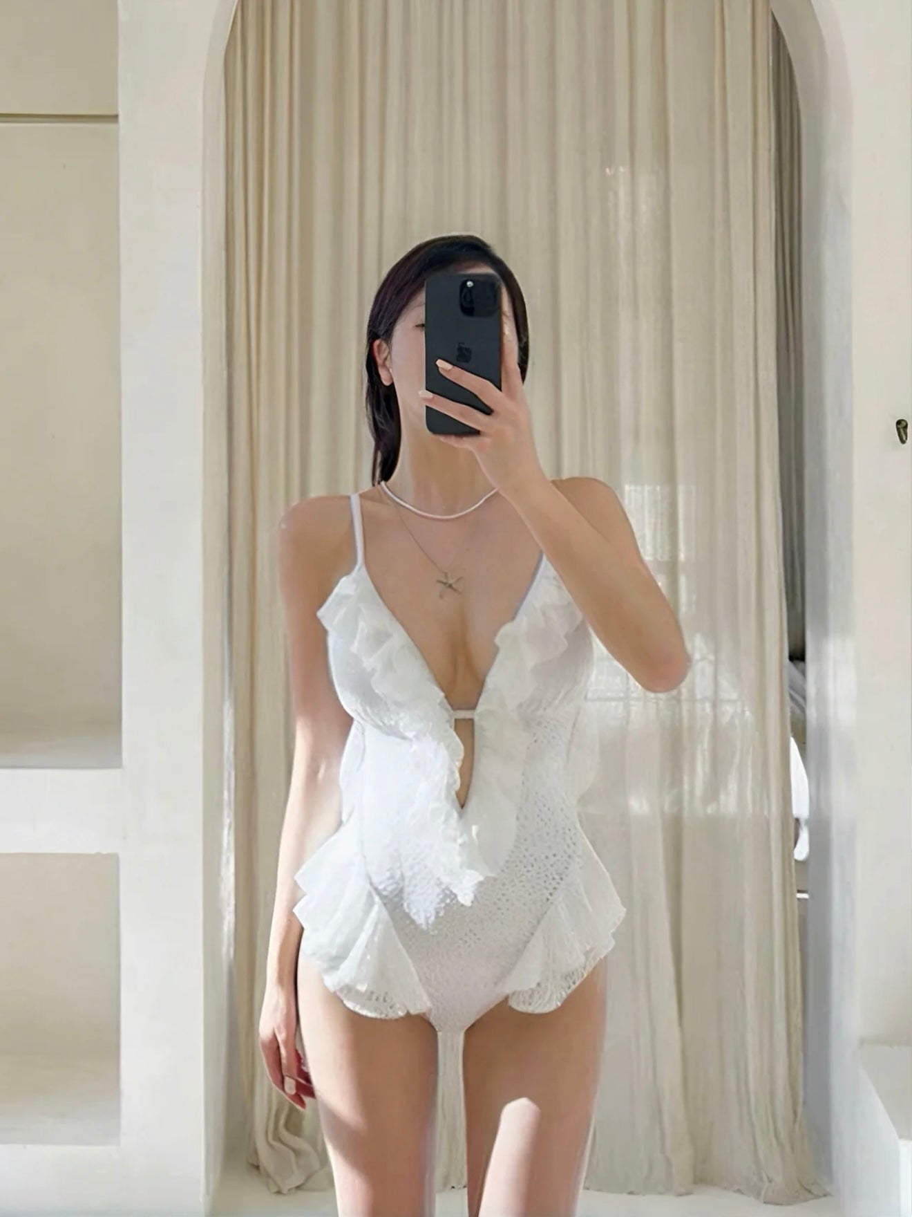 Ruffle Trim Sculpting One-Piece Swimsuit