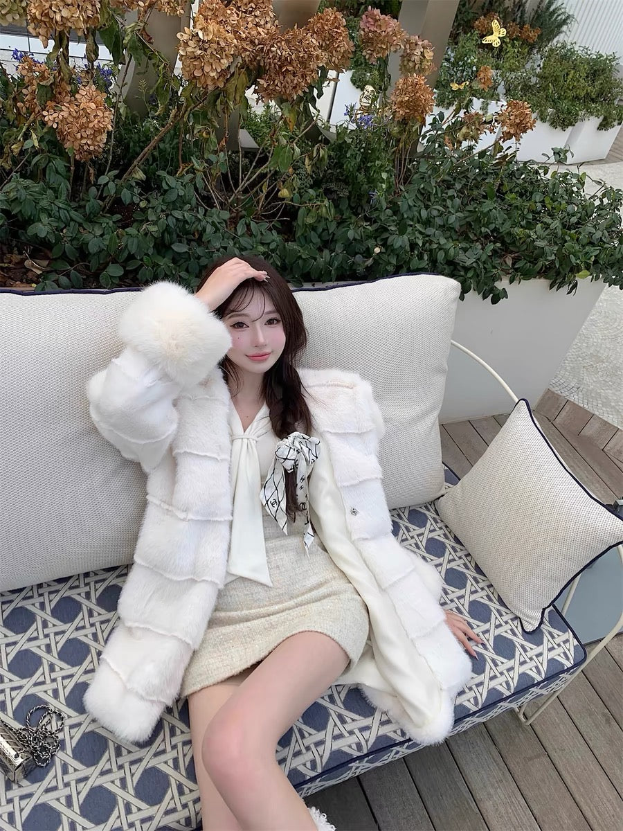 ‘Snow Fairy’ - Hooded Mid-Length White Fur Coat