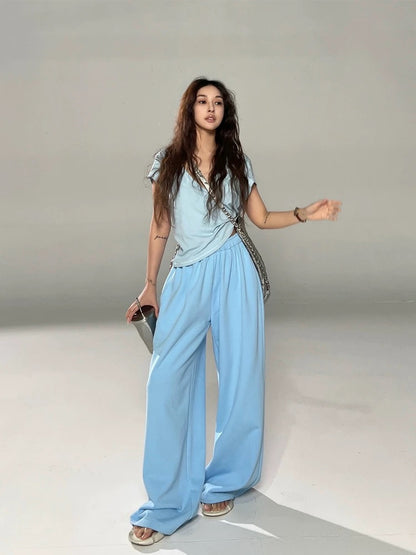 Candy Blue Cozy Set – High-Waisted Hoodie & Floor-Length Joggers
