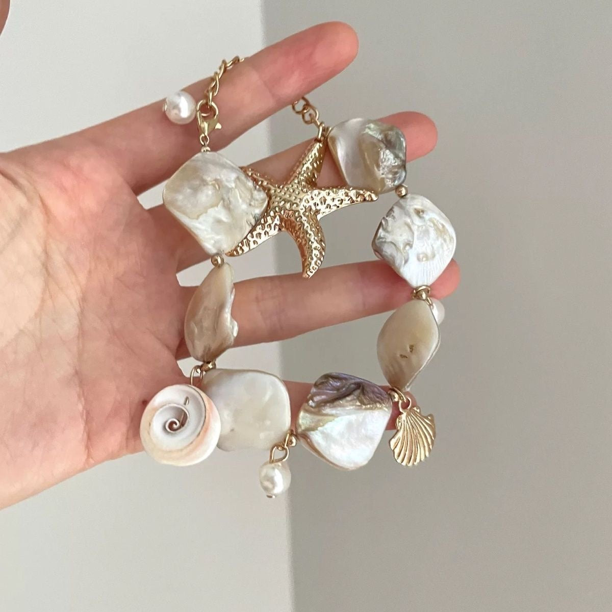 INNA Seafoam Treasure Pearl Shell Charm Bracelet