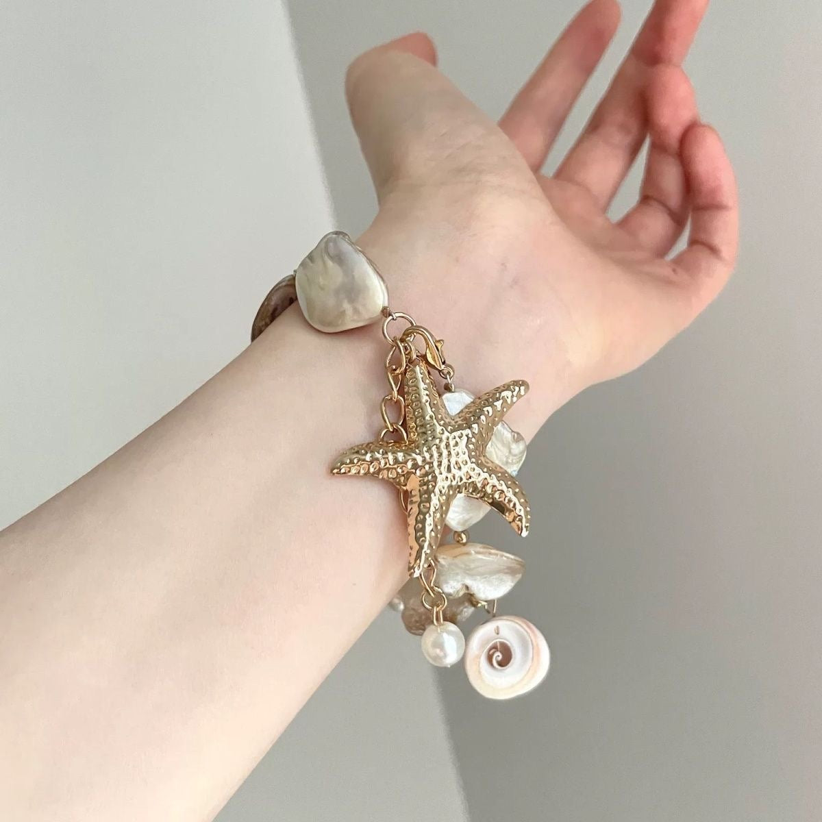 INNA Seafoam Treasure Pearl Shell Charm Bracelet