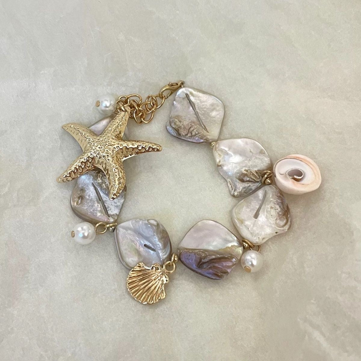 INNA Seafoam Treasure Pearl Shell Charm Bracelet