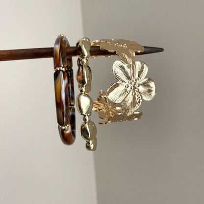 INNA Golden Bloom Statement Floral Cuff Bracelet Set