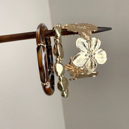 INNA Golden Bloom Statement Floral Cuff Bracelet Set