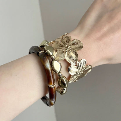 INNA Golden Bloom Statement Floral Cuff Bracelet Set