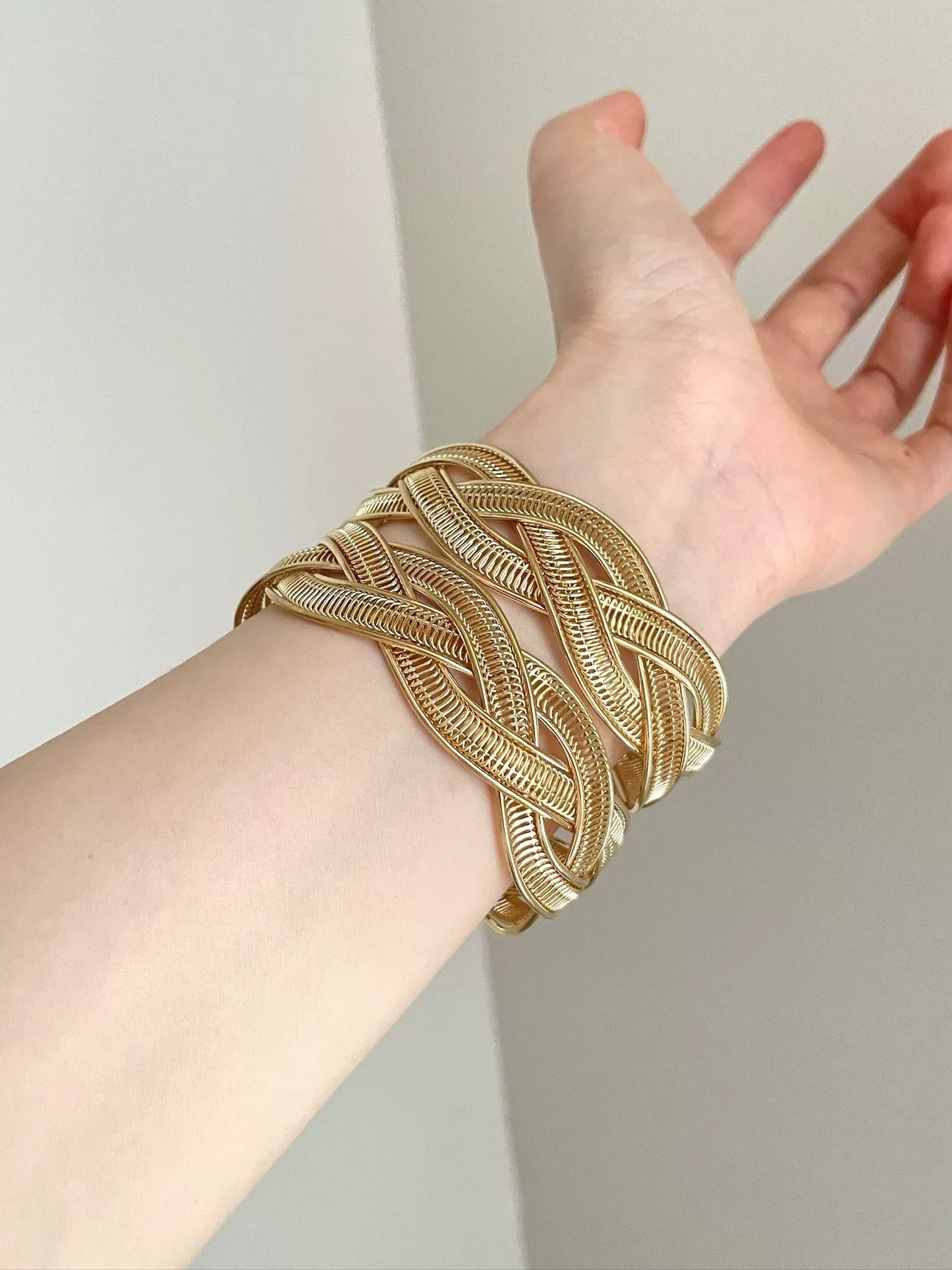 INNA Golden Weave Alloy Statement Cuff Bracelet