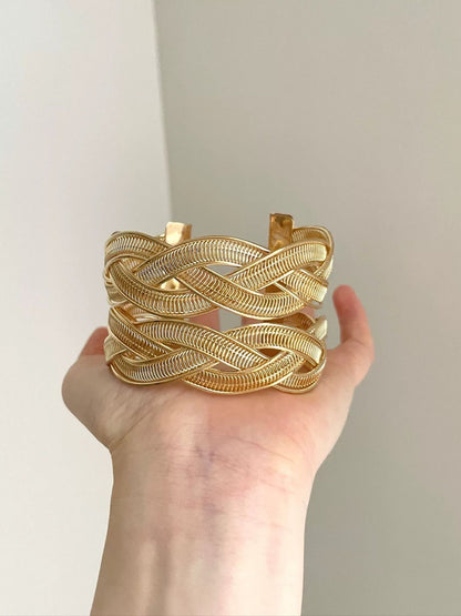 INNA Golden Weave Alloy Statement Cuff Bracelet