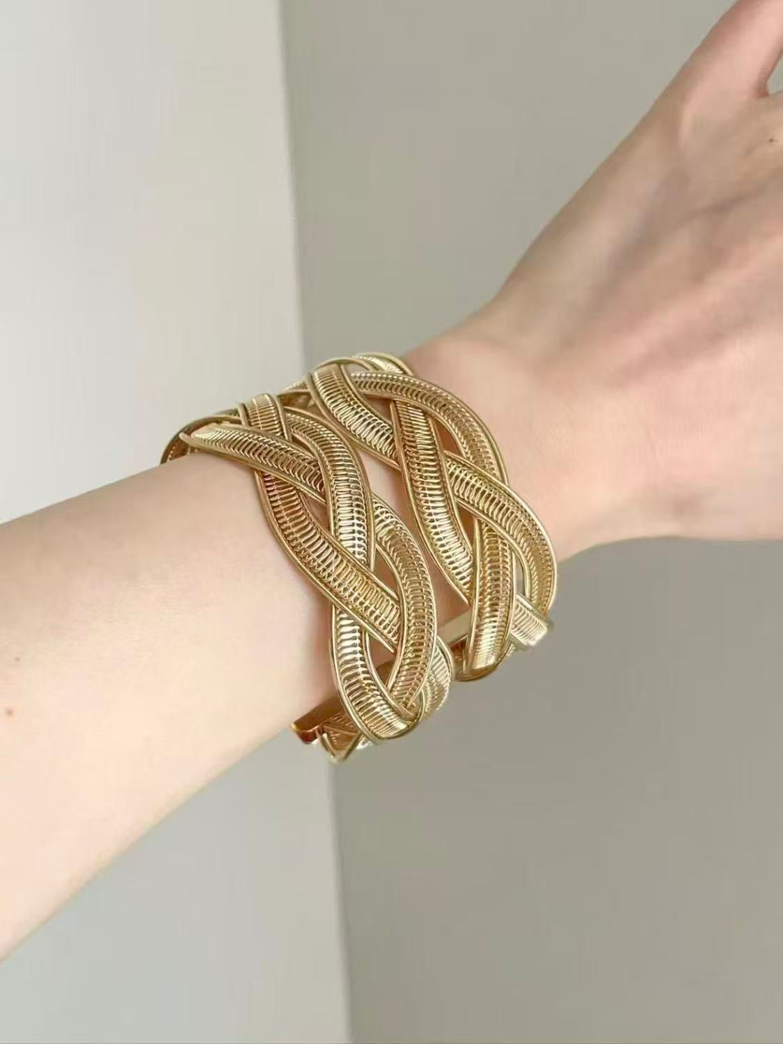 INNA Golden Weave Alloy Statement Cuff Bracelet