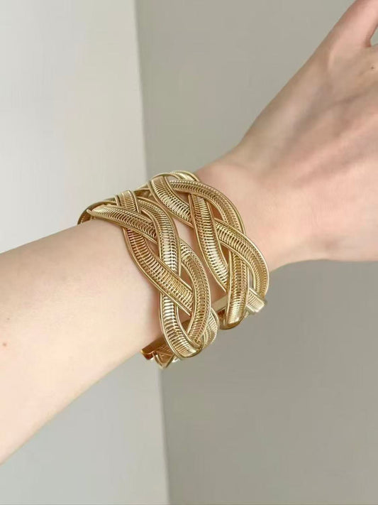INNA Golden Weave Alloy Statement Cuff Bracelet