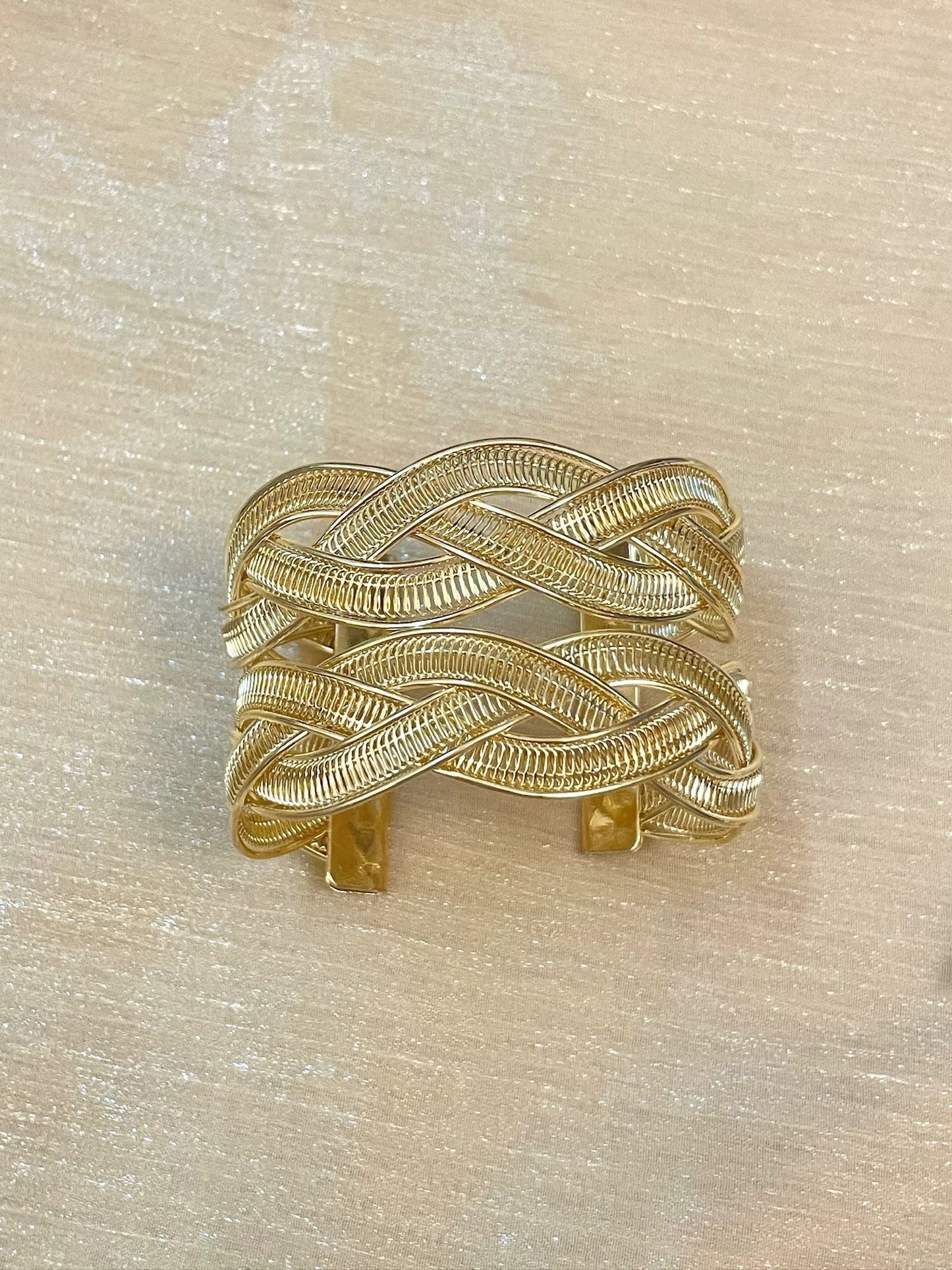 INNA Golden Weave Alloy Statement Cuff Bracelet